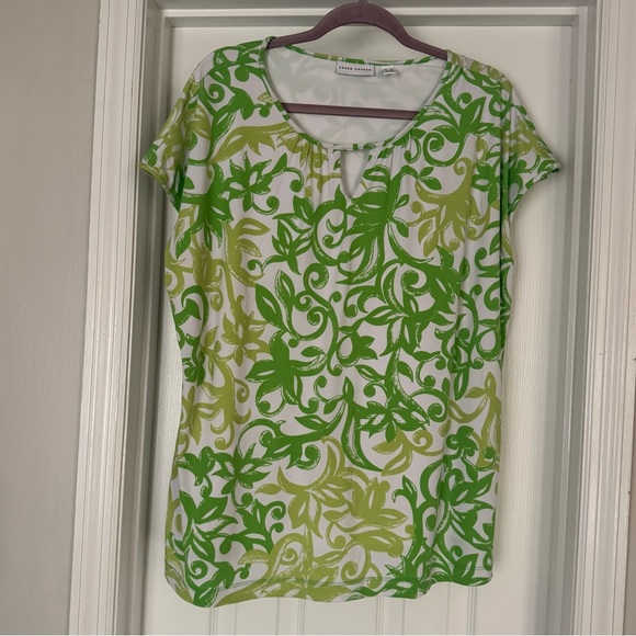 Susan Graver Women's Size 1X Green Blouse Cap Sleeve Liquid Knit Office Business - Picture 1 of 5